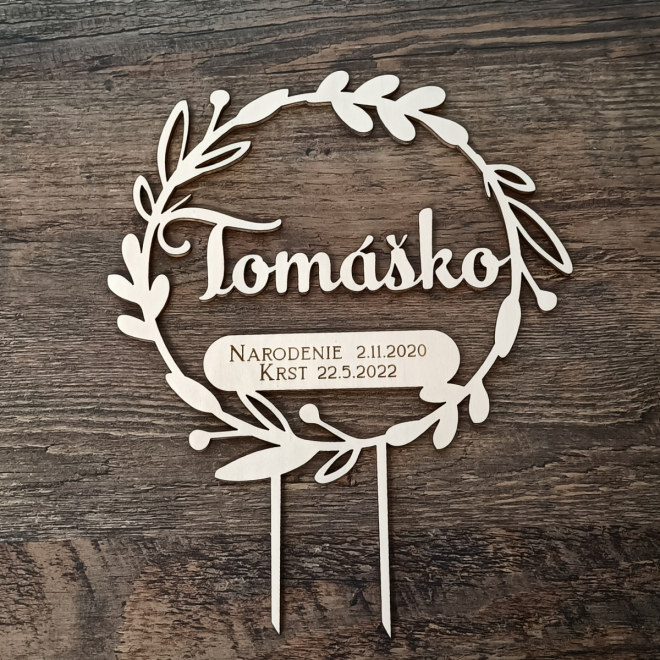 Tortabeszúró névvel – keresztelői cake topper dátummal