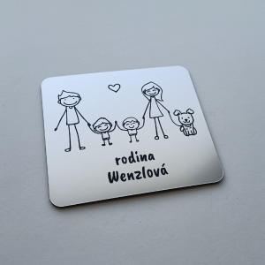 Ajtó névtábla szülők, két fiú és kutyus
